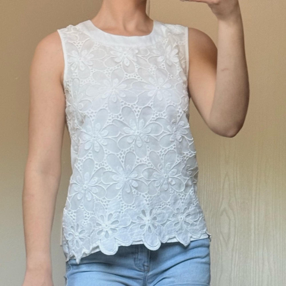 White Dressy Floral Tank Top